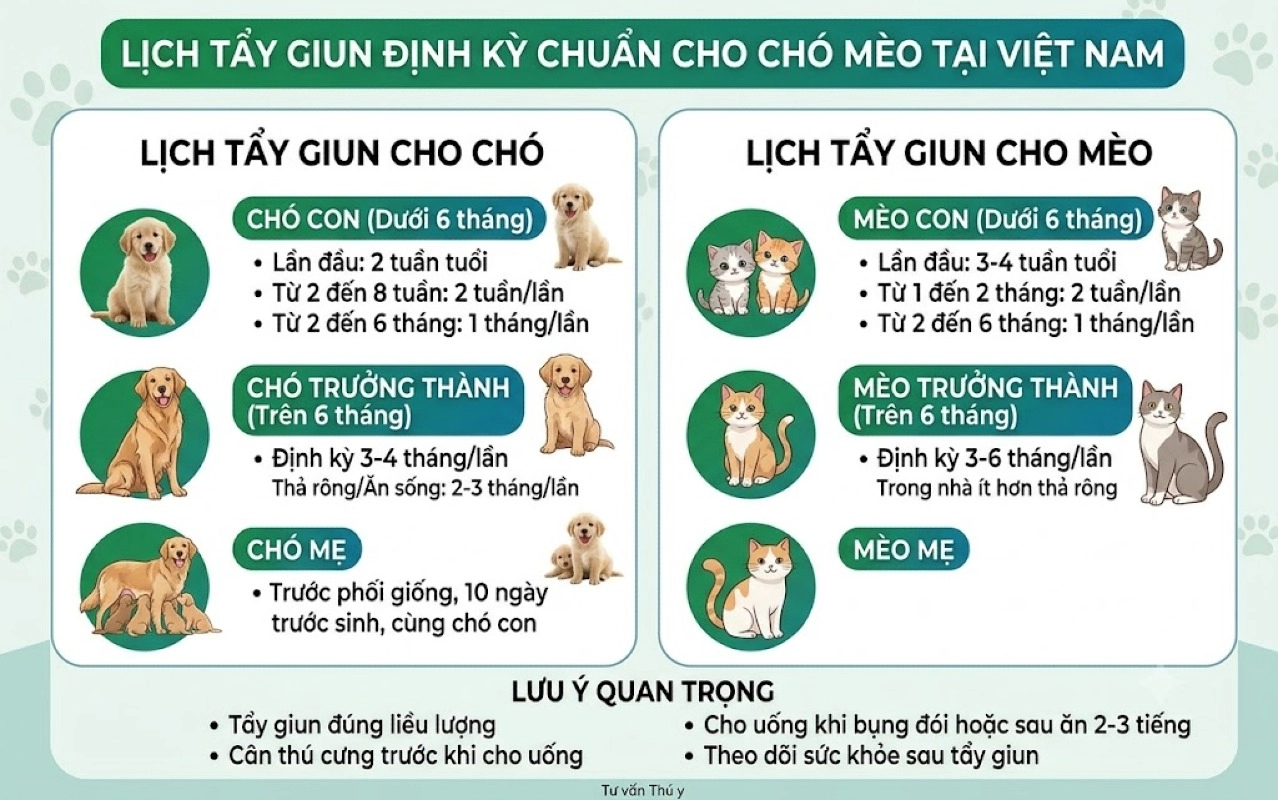 LỊCH TẨY GIUN CHO CHÓ MÈO